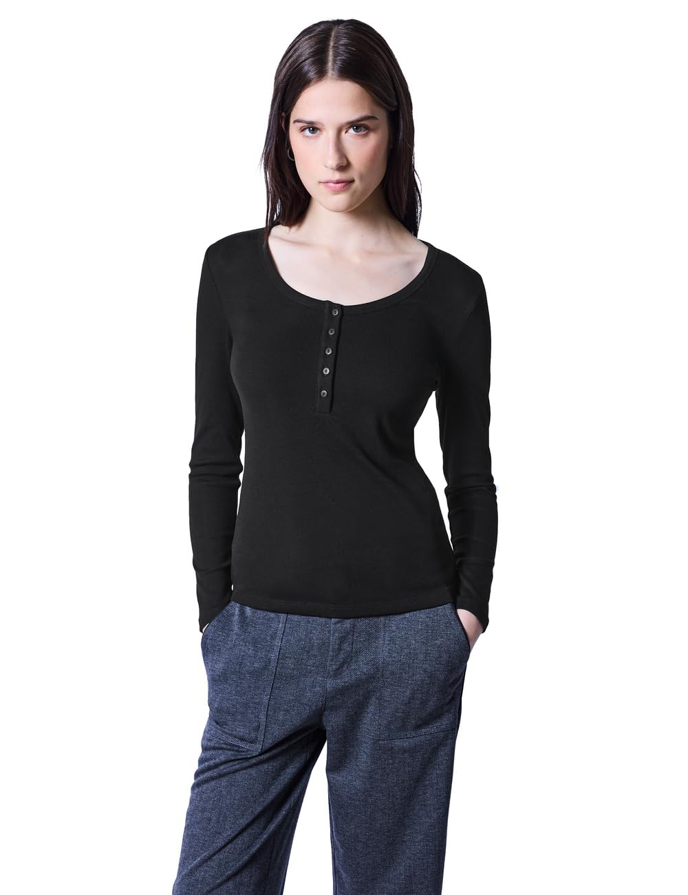 Street One Studio Damen Rippshirt mit Knopfdetail