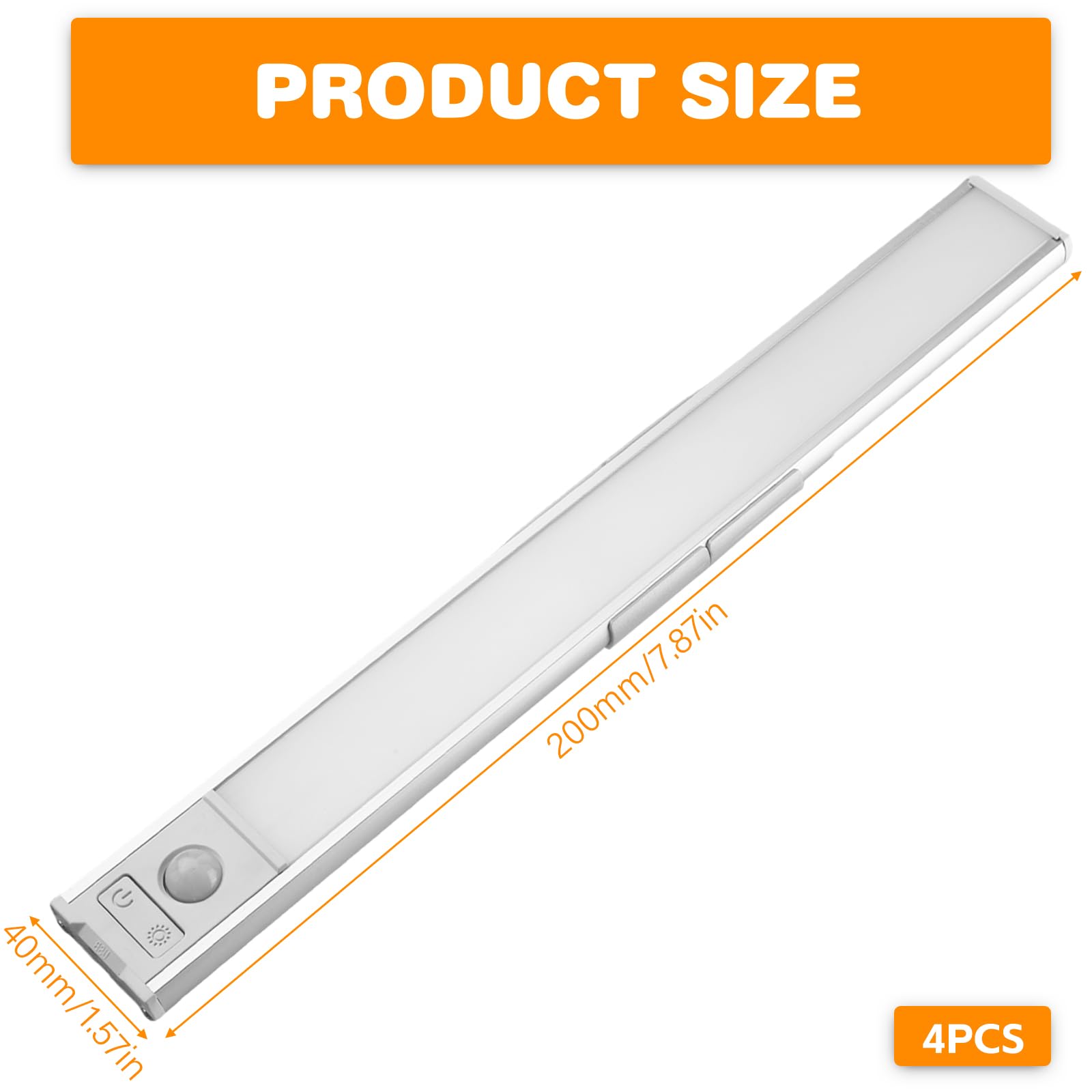 4 pezzi di illuminazione per armadio a LED con sensore di movimento, barra luminosa da 20 cm senza fili con batteria ricaricabile USB, telecomando, luce per armadio dimmerabile, illuminazione da