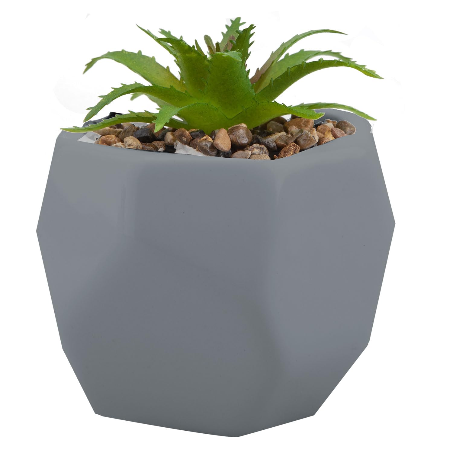 Vfm E-Store Grey 12.1Cm Vfm - Artificial Plant Grey Indoor Potted Pot Plastic Small Succulents Faux Plants For Office Desk Bedroom Kitchen House Decoration - 12. 1Cm Grey