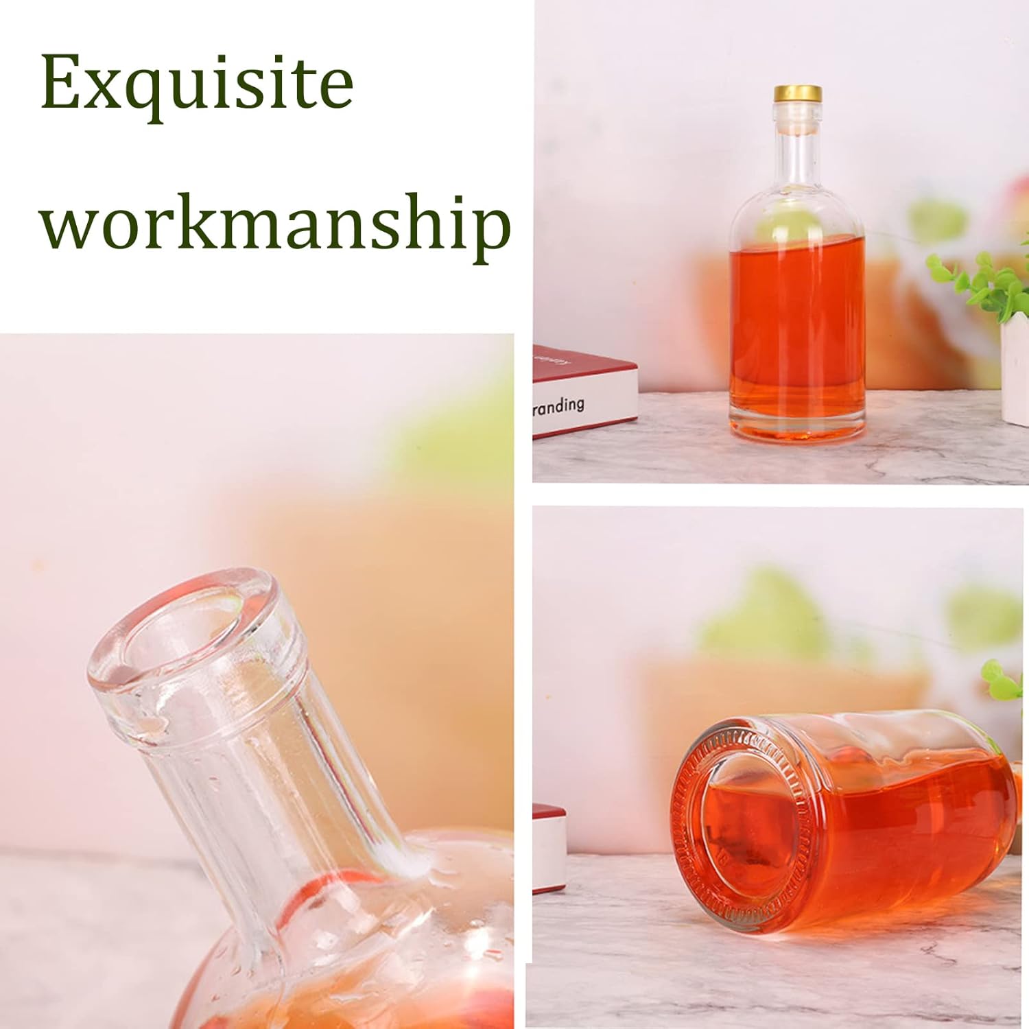 8 Pack Clear Glass Bottles 3.4oz/100ml Bottles for Wine Beverages Drinks Oil Vinegar Kombucha Beer Water Soda with Gold Cork Stopper Airtight Lid (8 Pack)