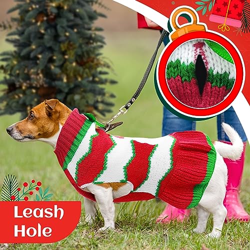 ABRRLO Dog Christmas Jumpers Santa Claus Xmas Dog Sweaters Dress Christmas Dogs Outfits Striped Knitwear Winter Warm Clothes New Year Holiday Costumes Jumpers for Small Medium Dogs (Dress,XL) - Image 2