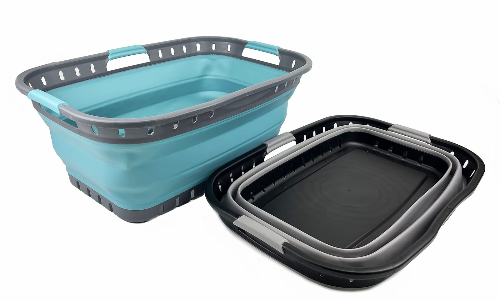 SAMMART 41L Faltbarer Wäschekorb 2er-Set - Zusammenklappbarer Pop-Up-Korb, TPE/PP, Grau/schwarz