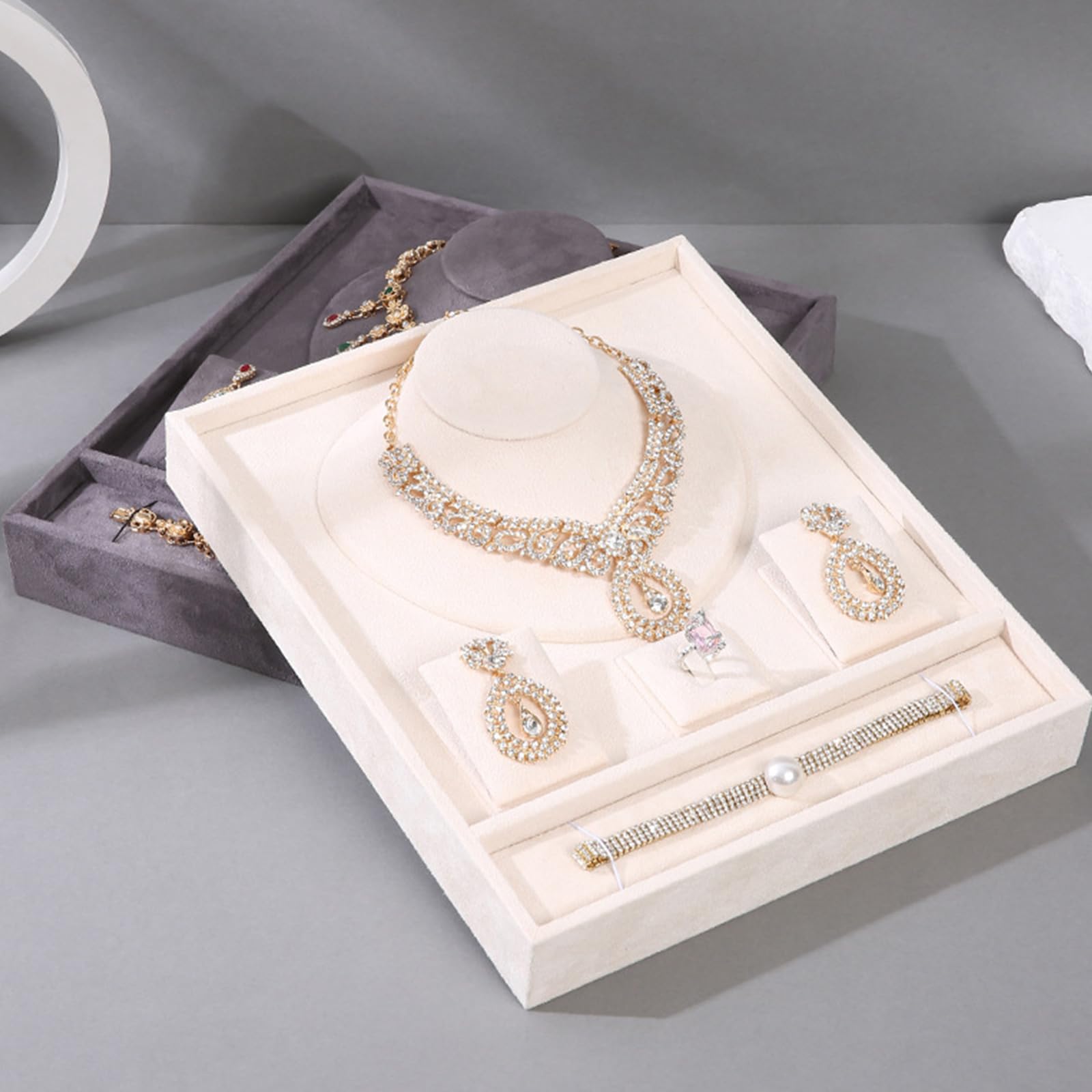 Bandeja multifuncional para cajón de joyería, placa de almacenamiento de terciopelo para anillos, collar elegante, pulseras, organizador de pendientes, pulsera, collar, soporte para pendientes