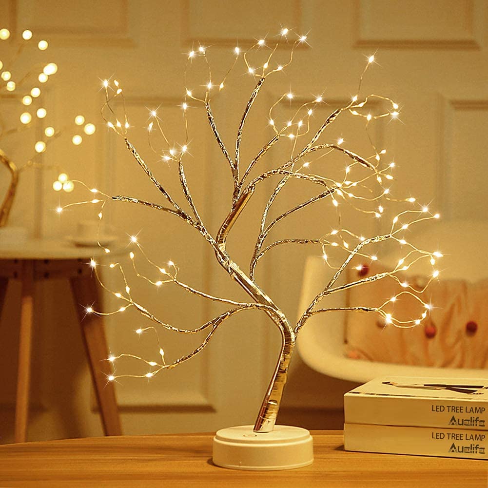 Infiprises Tabletop Bonsai Tree with Silver Wire String 108 LED Lights (Warm White), 20"