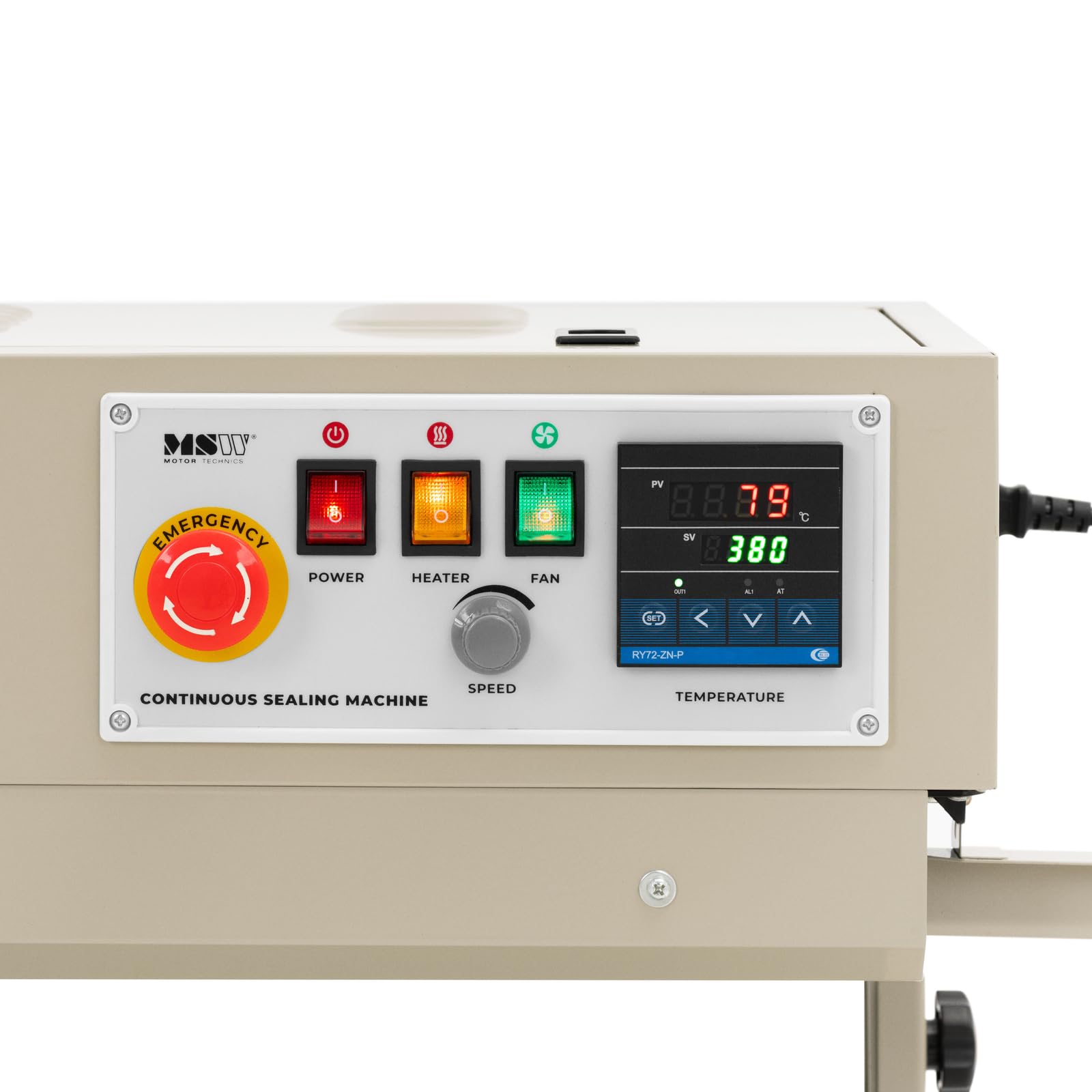 MSW MSW-CSMH-100 Automatische Versiegelungsmaschine vertikal kontinuierlich 6-12 mm Schweißnaht Förderband Siegelmaschine Beutel-Versiegelungsmaschine mit Notausschalter