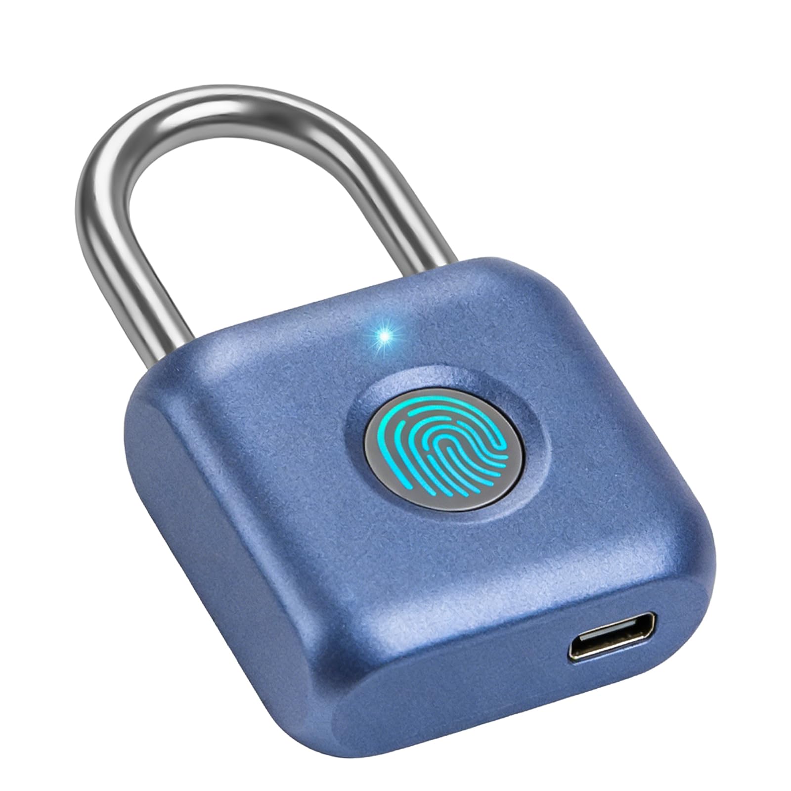 Equlius Blue Fingerprint Padlock: Mini Padlock, Smart Fingerprint Lock Biometric Padlock For Gym Lockers, Storage Units, Shed Lockers (Blue)
