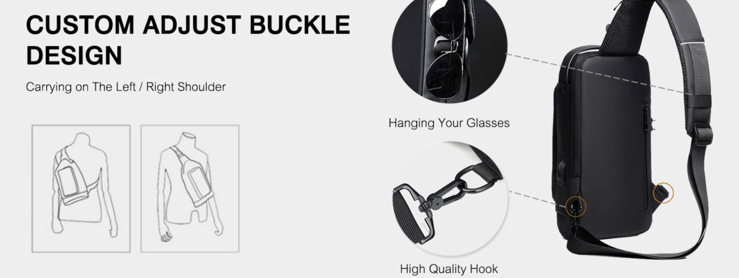 Genérico Bolso Cruzado Antirrobo para Hombre con Puerto USB, Impermeable, Ideal para Viajes, Ciclismo y Uso Diario