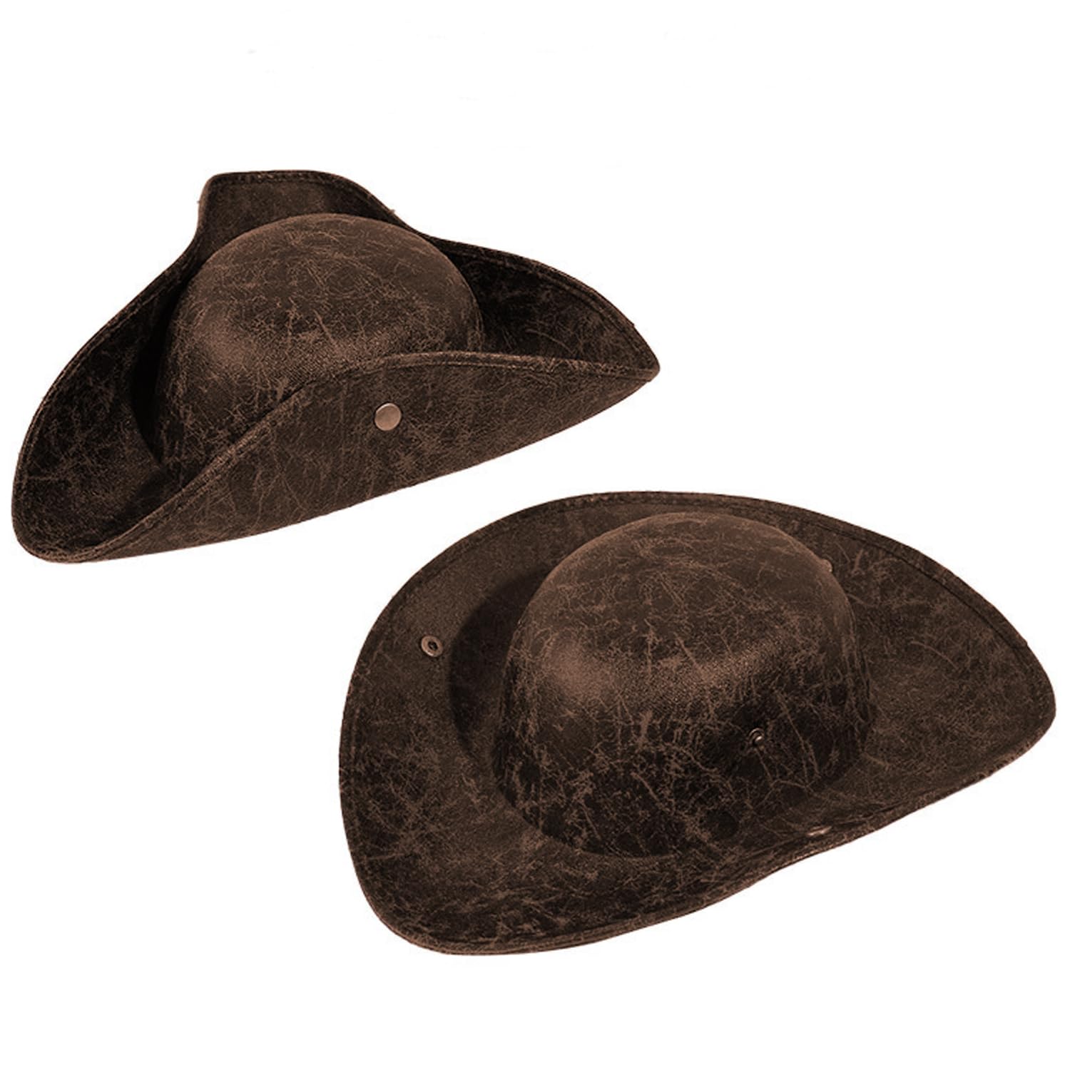 ITODA Leather Pirate Hat for Women Men Distressed Tricorn Hat Colonial Retro Brown Medieval Pirate Cap Captain Role Play Fancy Dress Headwear for Pirate Theme Party Cosplay