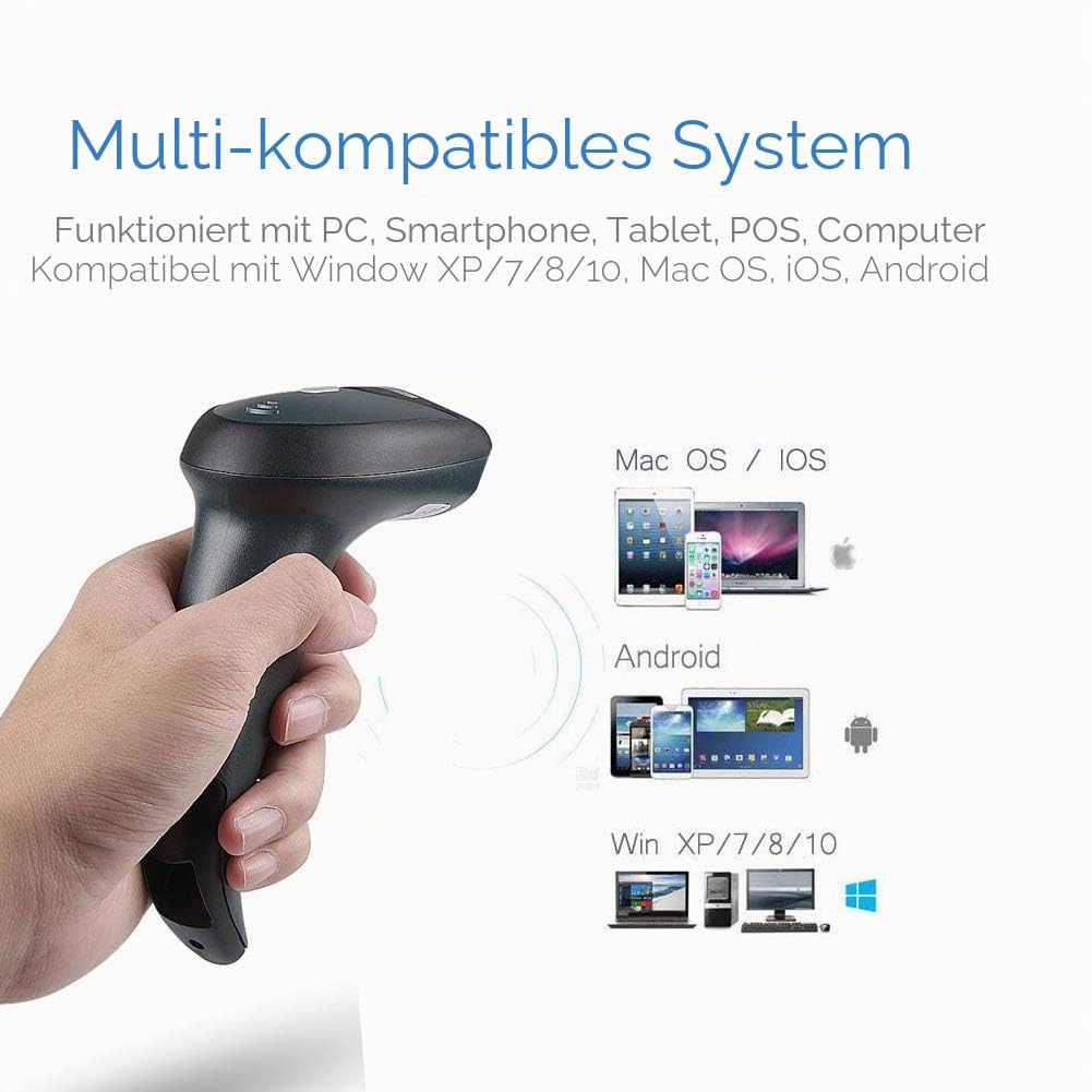 NETUM Wireless Bluetooth Barcode-Scanner Kabellos CCD Bar Code Reader für Android / IOS / Windows XP / 7 / 8 / CE , 32 bit Decoder, Deutsche Tastaturbelegung unterstützt