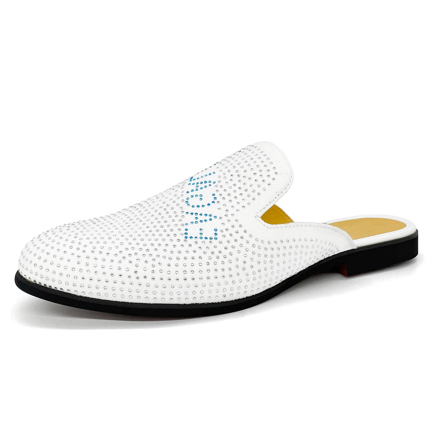 youxiaoyou Mens Velvet Slip-On Mules Loafers Glitter Half Loafers Shoes Mens Backless Sandals Black White Size 7-13