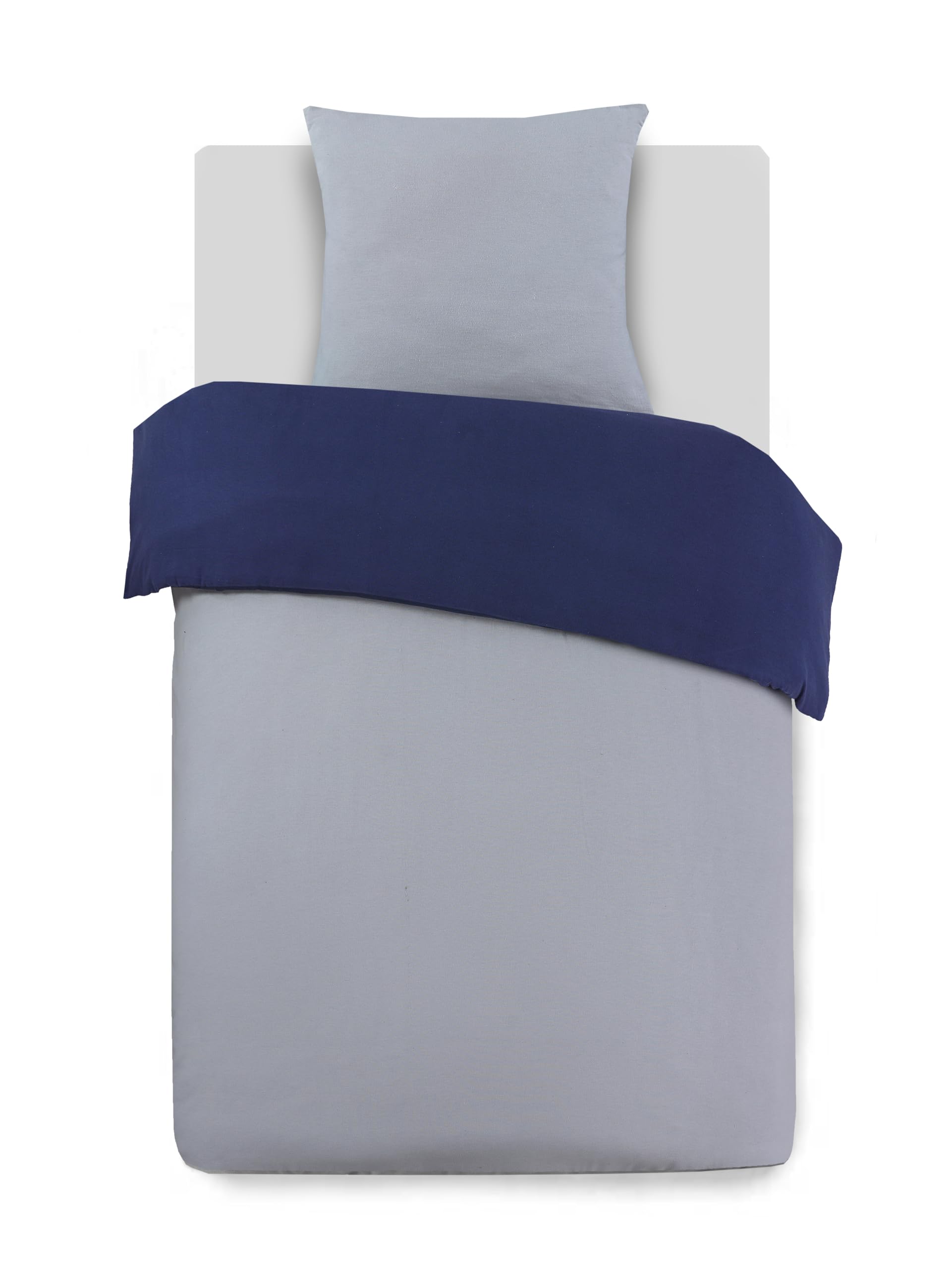 VISION Set lenzuola reversibile, flanella, Blu/Grigio, copripiumino 140 x 200 cm, con 1 federa per letto singolo, 100% flanella di cotone, morbido e caldo