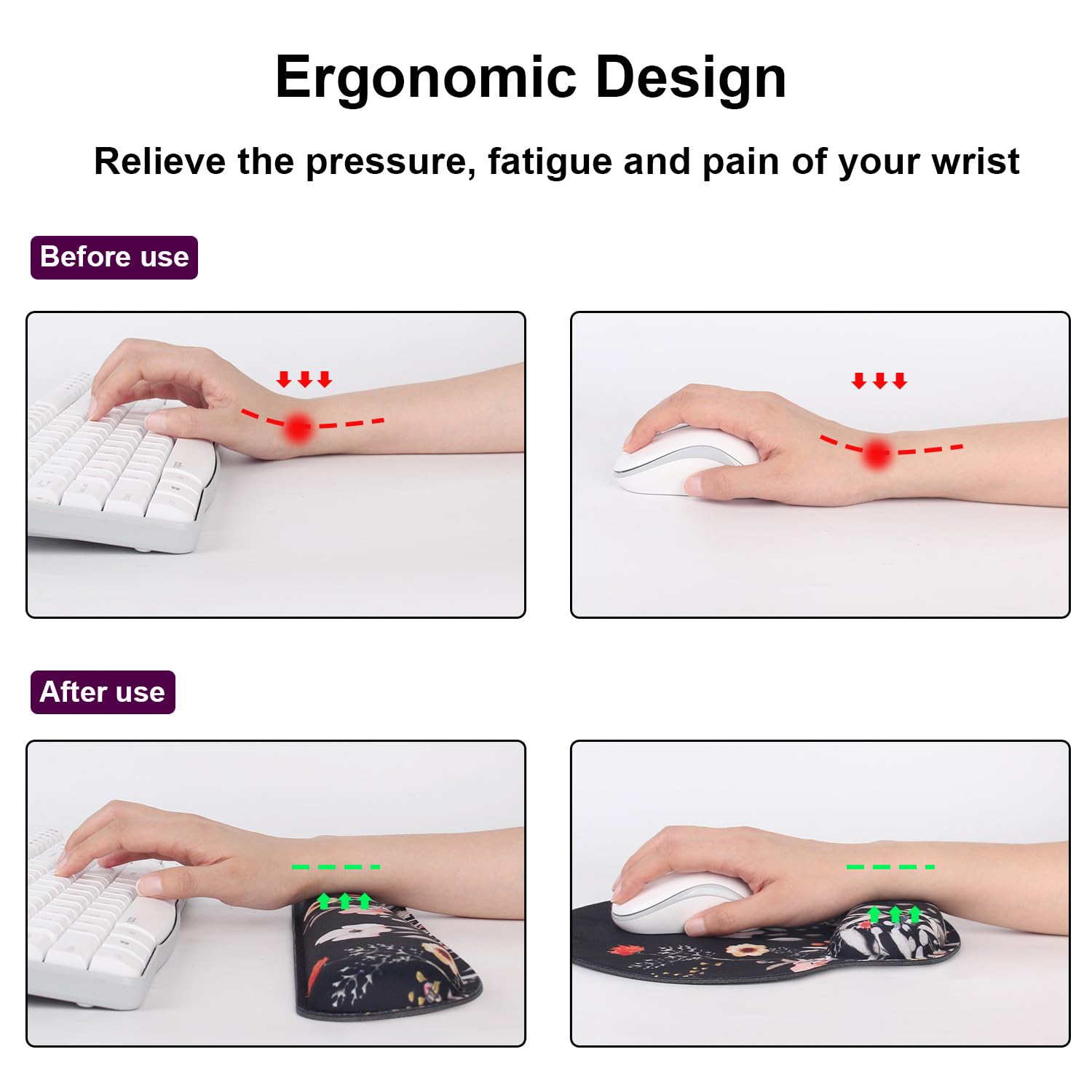 G JGOO Alfombrilla para mouse con reposamuñecas y reposamuñecas para teclado, reposamuñecas para teclado de computadora, alivio del dolor de espuma viscoelástica con base de goma antideslizante para