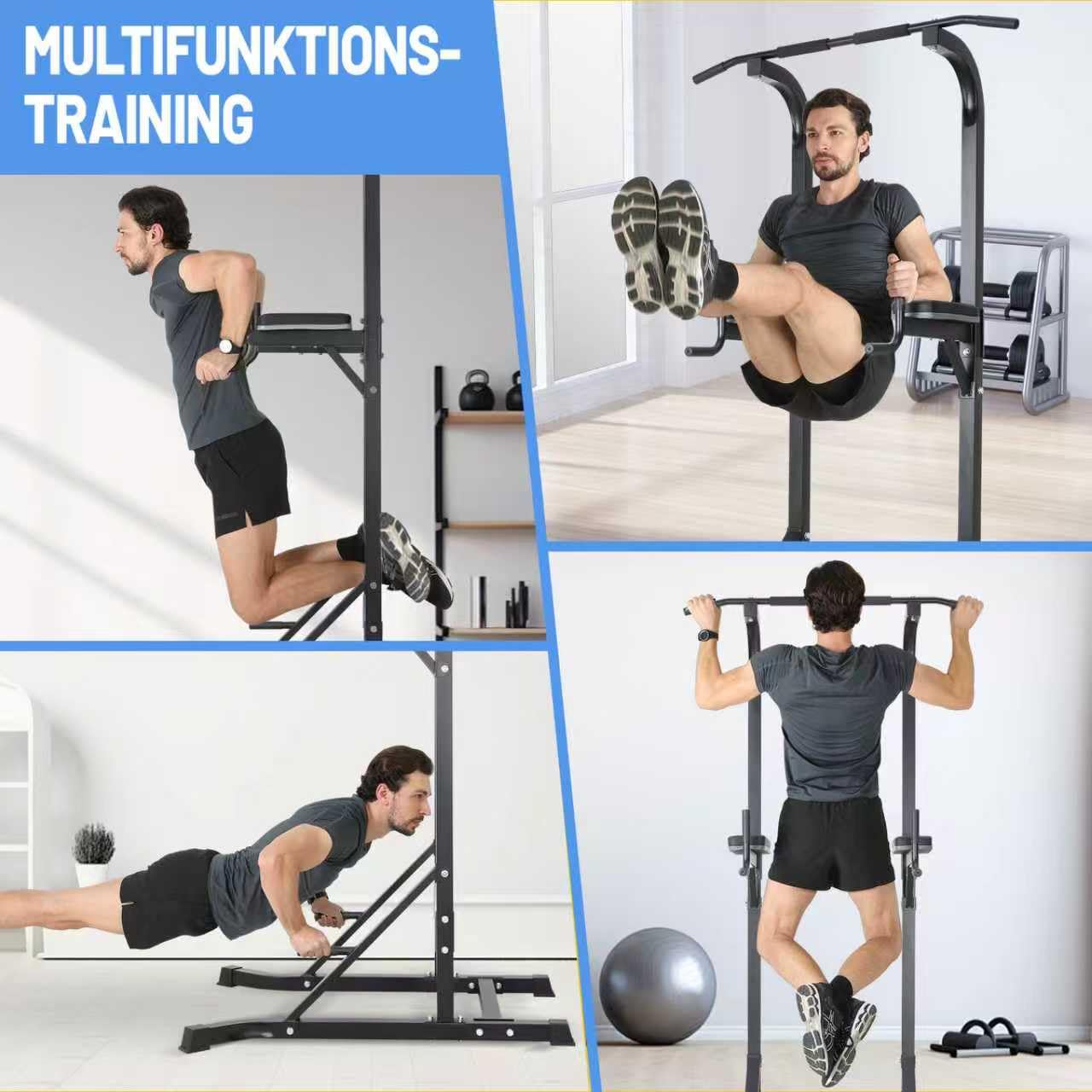 Klimmzugstange Freistehend Multifunktionaler Power Tower Dip Station Fitness Klimmzugstange Dip-Stationen Höhe Verstellbar NV-5609