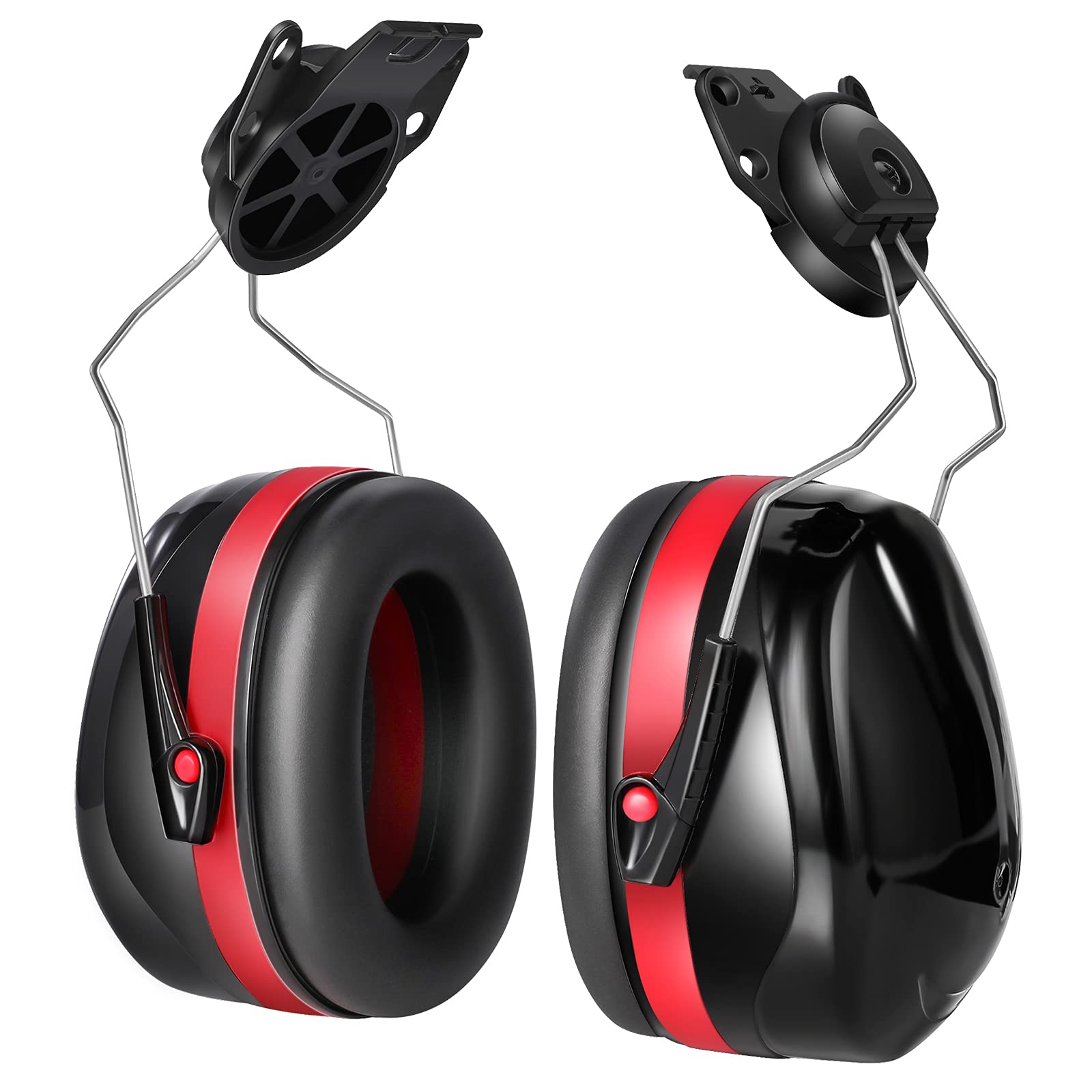 BJKing 004 Cap-mounted Ear muff, NRR 28dB Adjustable Hard Hat Ear Muffs, Comfortable Cap Mounted Hearing Protection, Capmount Earmuffs - Dark Red