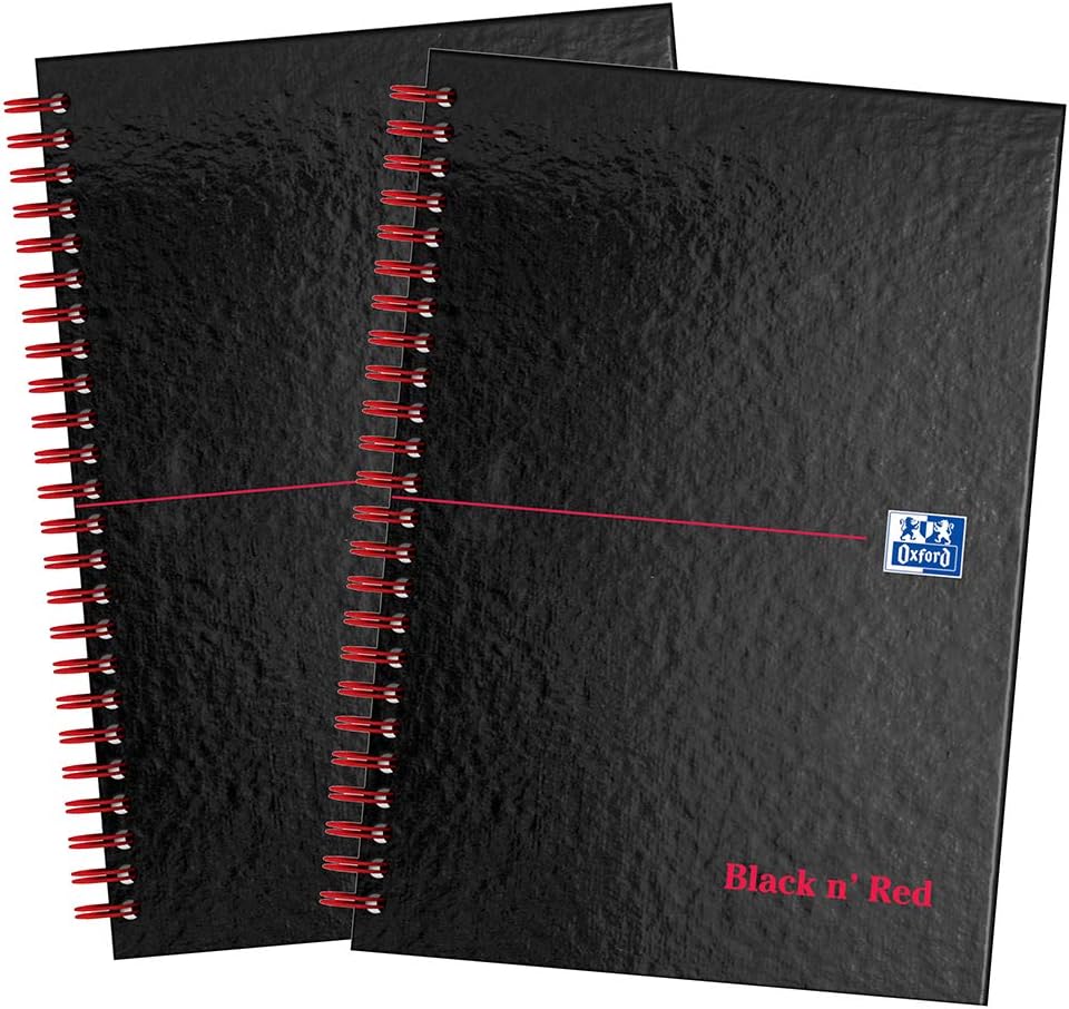Oxford Black n’ Red, A5 Notebook Hardcover, Wirebound, Lined, Pack of 2