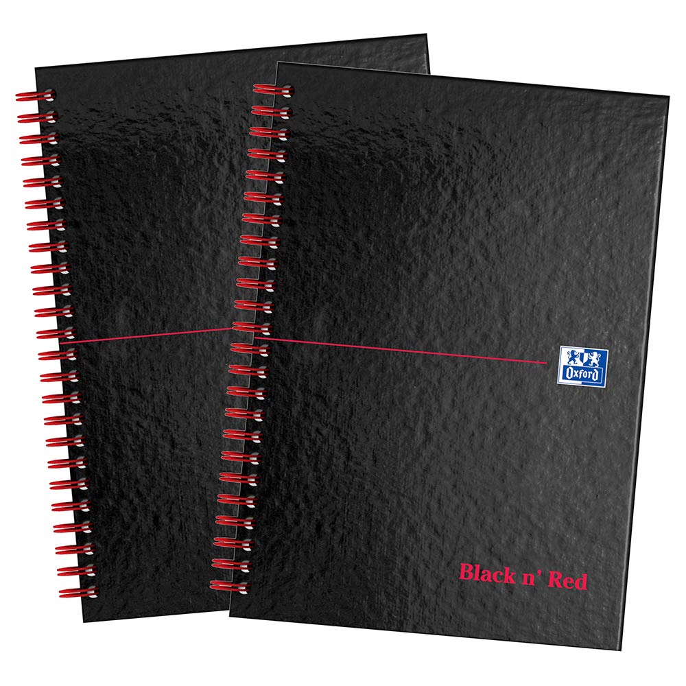 Oxford Black n' Red - Cuaderno A5 de tapa dura, encuadernado, a rayas, paquete de 2