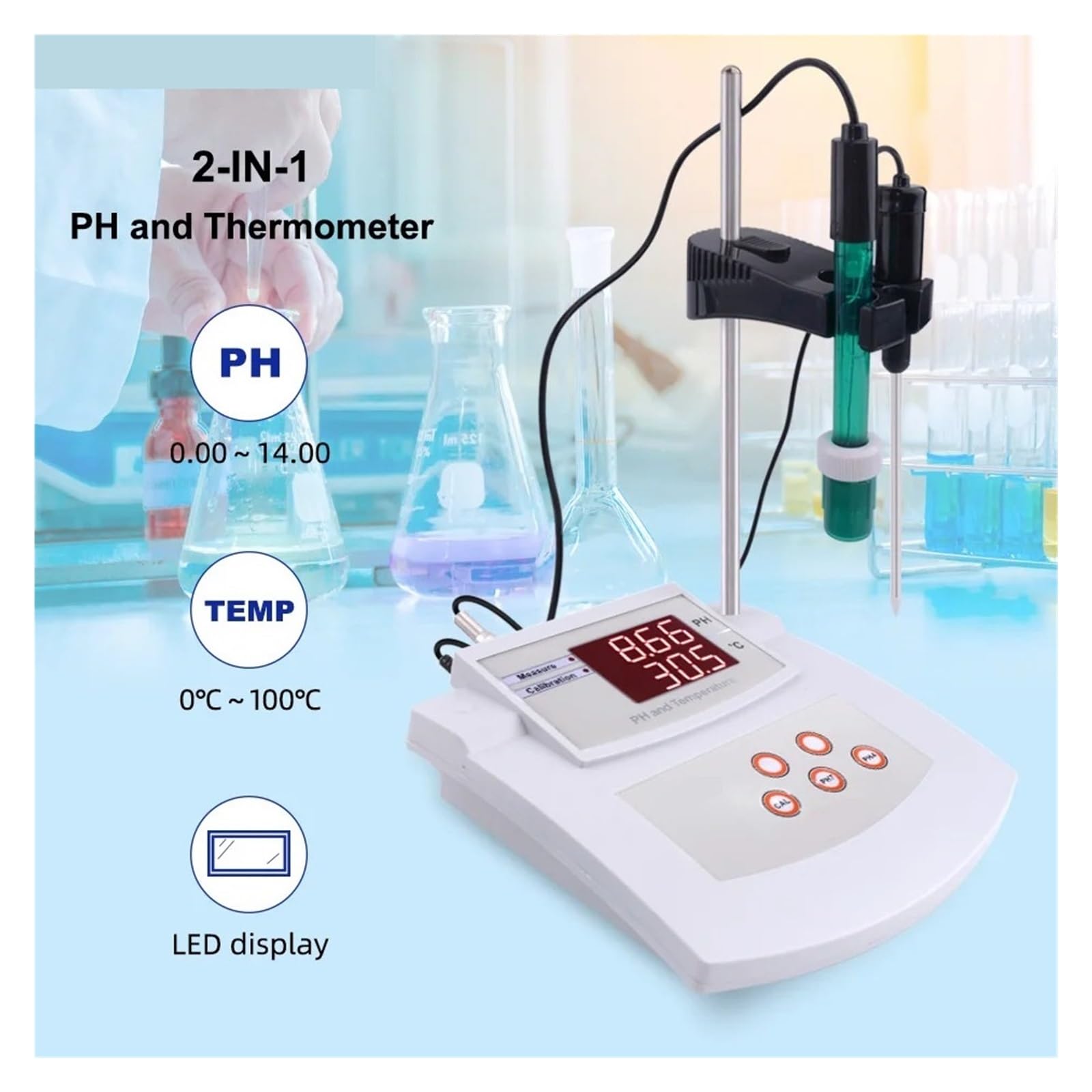 Medidor De PH Escritorio, Laboratorio, Acuario, Piscina, Calibración Automática, Monitor Analizador Calidad Del Agua Y Acidez Amplio Rango NuméRico