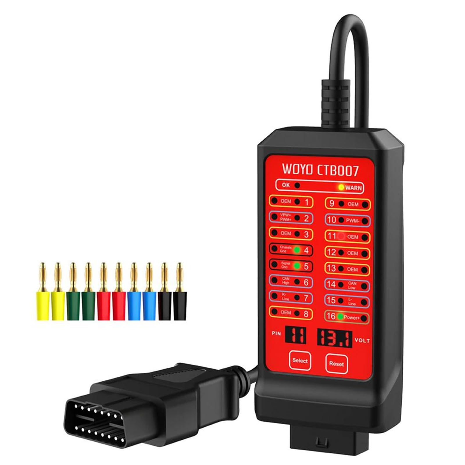 OBD2 Breakout Box, 16 poliger CAN OBDII Protokoll Detektor, Automobil Strom- und Erdungserkennung, OBD2 Scan Diagnosegerät zur Überwachung von Kommunikation/Strom/Bodenerkennungssignalen | Echtzeit-Signalmonitor, 12 V/24 V Diagnose-Breakout-Box mit 70 cm