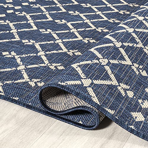 Image of JONATHAN Y Moroccan Geometric Indoor Outdoor Area Rug 8X10 Navy /Beige, Ourika Textured Weave for Backyard, Patio, Porch, Easy-Cleaning, High Traffic, Pet-Friendly, Non-Shedding (SMB108K-8)