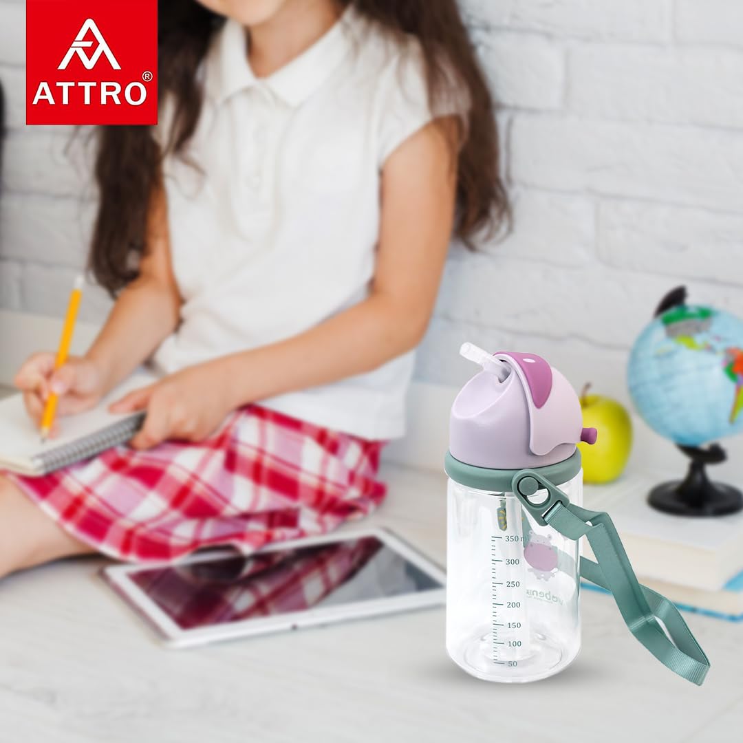 Attro Doddle Kid 450ml Water Bottle with Flip top Lid, Straw & Detachable Nylon Strap BPA Free, Leak Proof Ideal for Kids - Violet - Image 5 thumbnail