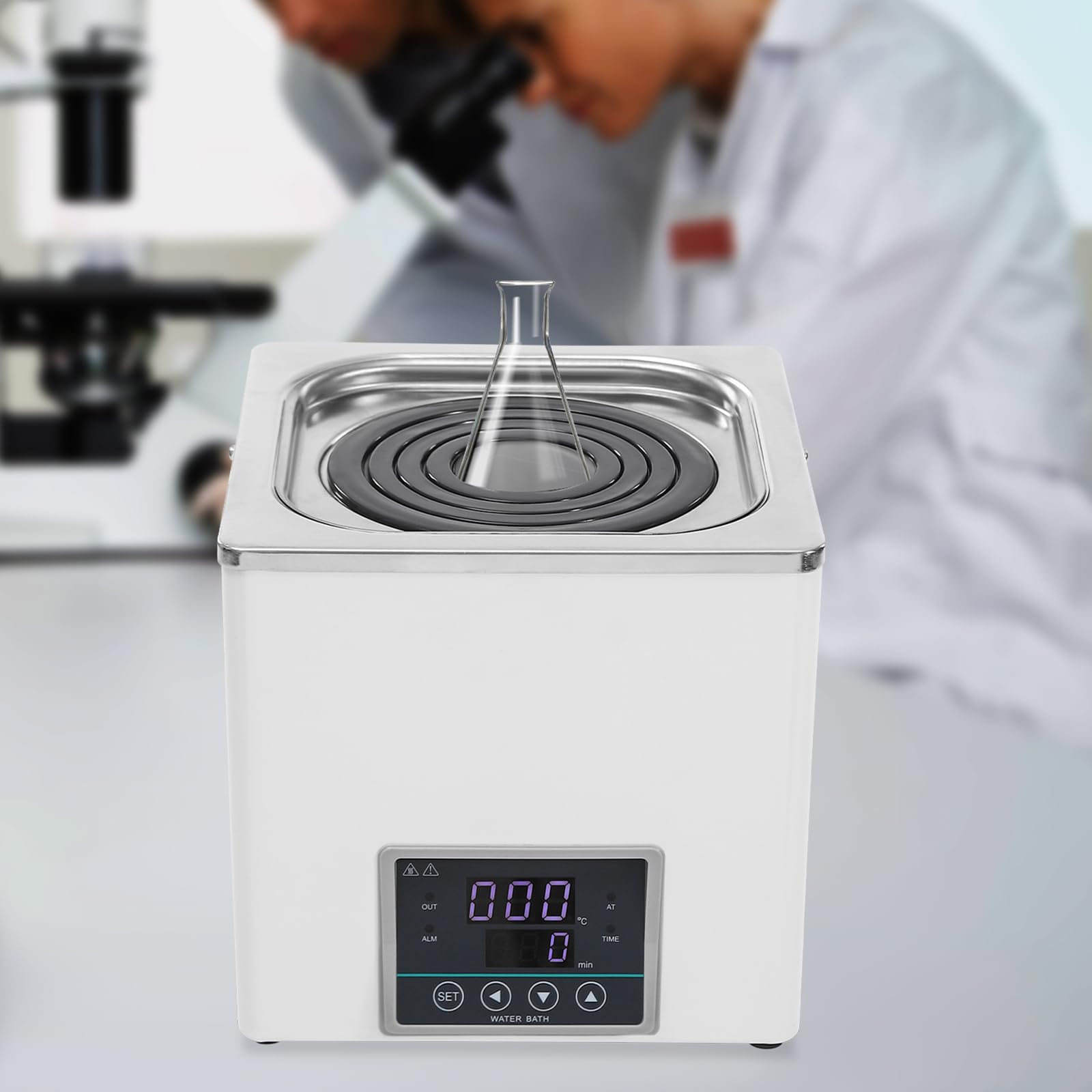3L Labor-Wasserbad mit Anti-Trockenbrenner-Sensor, Wasserbadheizer für Laborversuche, Digitales Thermostat Wasserbad für Destillation Trocknung Konzentration und Erwärmung