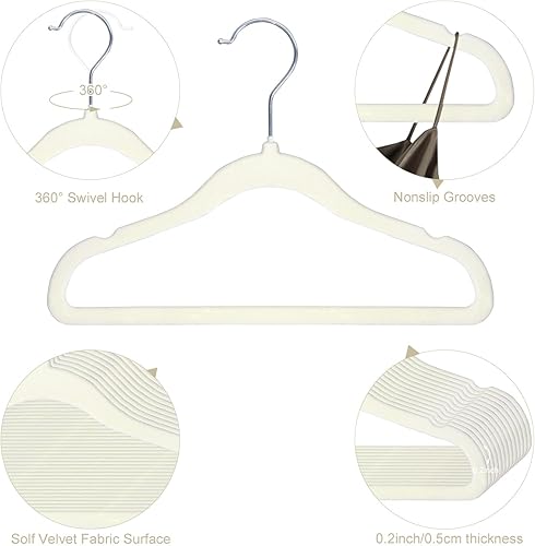 Miniatura 3 de GoodtoU Perchas de terciopelo para niños, paquete de 50 perchas para bebé, perchas para armario, perchas de terciopelo antideslizantes para bebés y