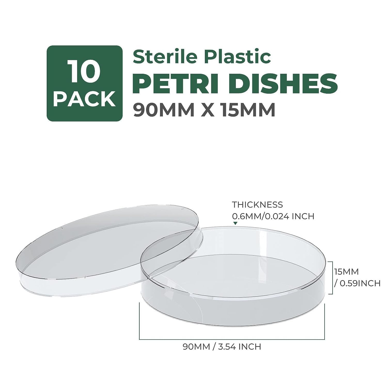 Confezione da 10 piastre Petri sterili in plastica spessa con coperchio, piastra Petri trasparente con 3 prese d'aria, diametro 90 mm x profondità 15 mm, per esperimenti scientifici di laboratorio