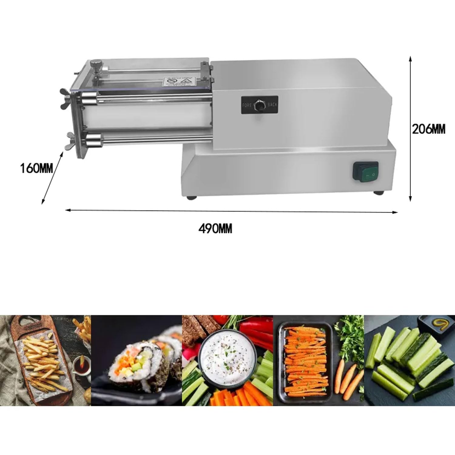 Cortadora de Patatas eléctrica Profesional de 200 W, cortadora automática de Acero Inoxidable con Cuchillas de 8 mm, 10 mm y 12 mm, para Verduras y Frutas.