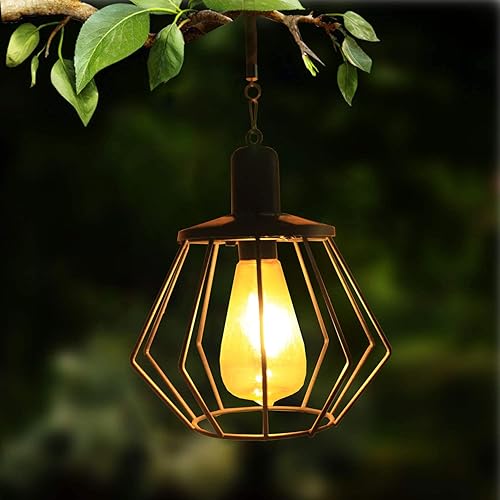 Miniatura 8 de Faroles solares colgantes de metal vintage para exteriores, lámpara de luces solares blancas cálidas, impermeable, diseño de bombilla Edison para