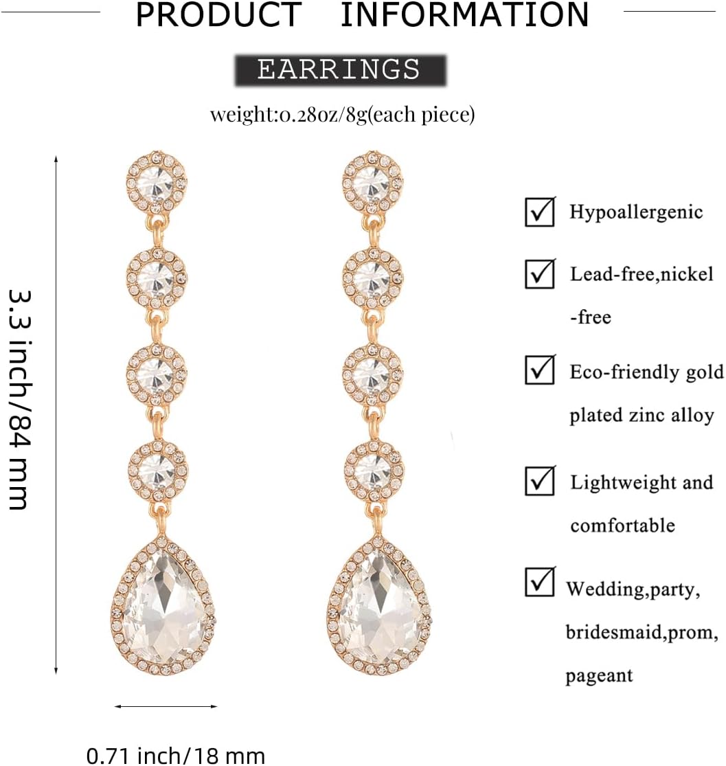 Rhinestone Statement Long Dangle Earrings for Women,Vintage Wedding Bridal Elegant Crystal Chandelier Teardrop Earrings Costume Jewelry for Prom Party - Image 6