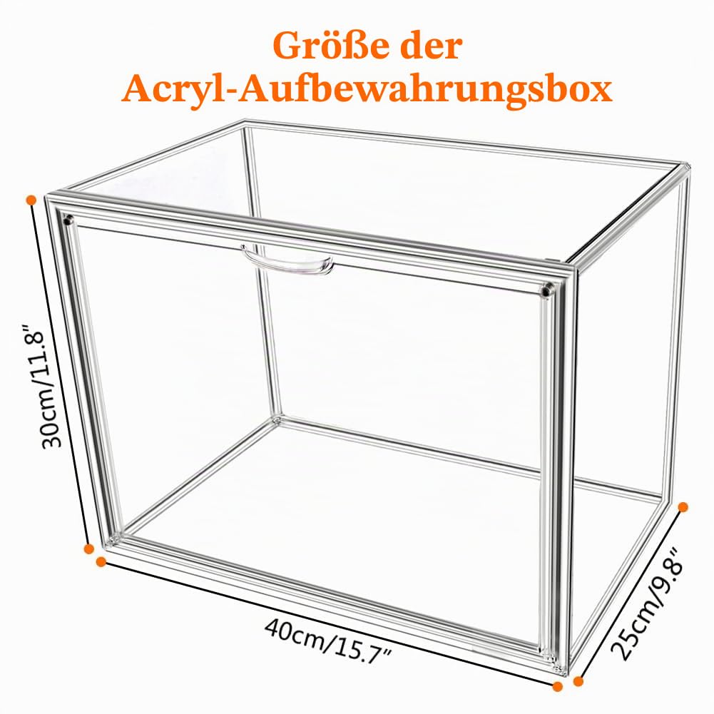 4 Stück Acryl Vitrine Schaukasten Transparent, 40x25x30cm Aufbewahrungsbox Stapelbare Acrylbox Displaybox, Handtaschen Aufbewahrung Organizer, für Buch Spielzeug Kosmetik Schuhe Bücher