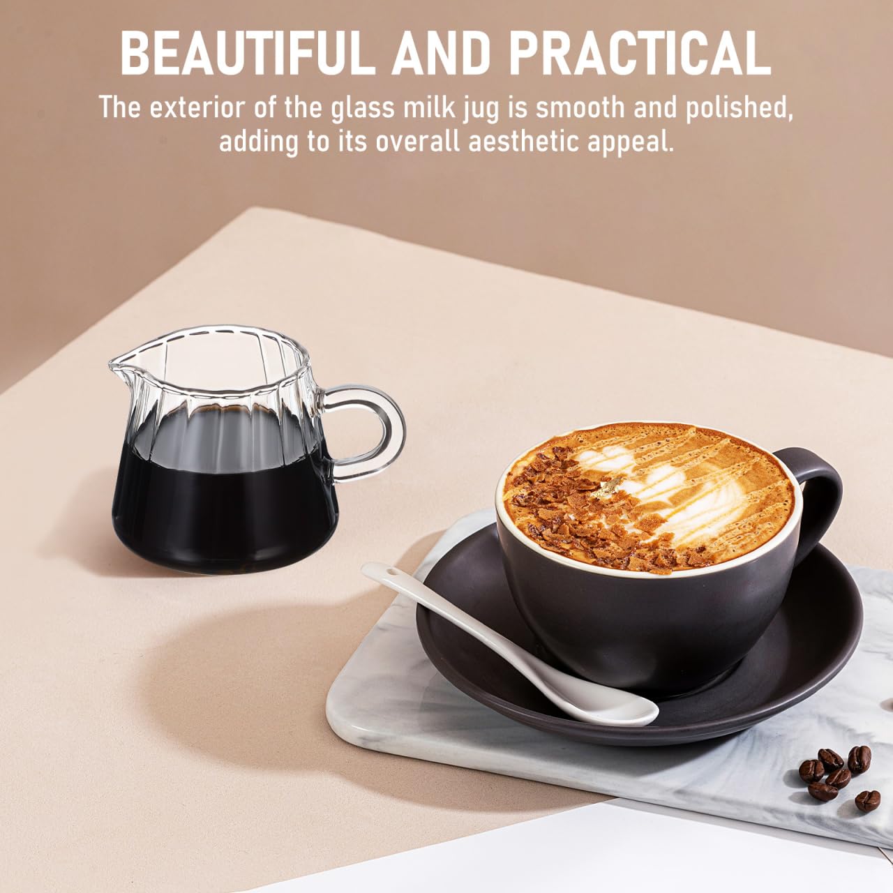 Angoily 200ml Milchaufschäumbecher Glas - Mikrowellengeeignet Milchkännchen Klein mit V-Ausguss für Latte Art - Hitzebeständiges Borosilikatglas Sahnekännchen für Espresso & Cappuccino
