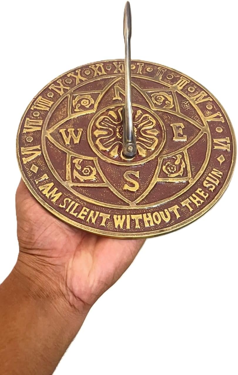 Solid Brass Rosette Sundial - Brass Sundial Clock for Garden Yard Outdoor - Vintage Brass Sun Clock Perfect for Beloved Ones - Plaque and Rooster Dial Round Patio Outdoor Compass Sundials for Yards