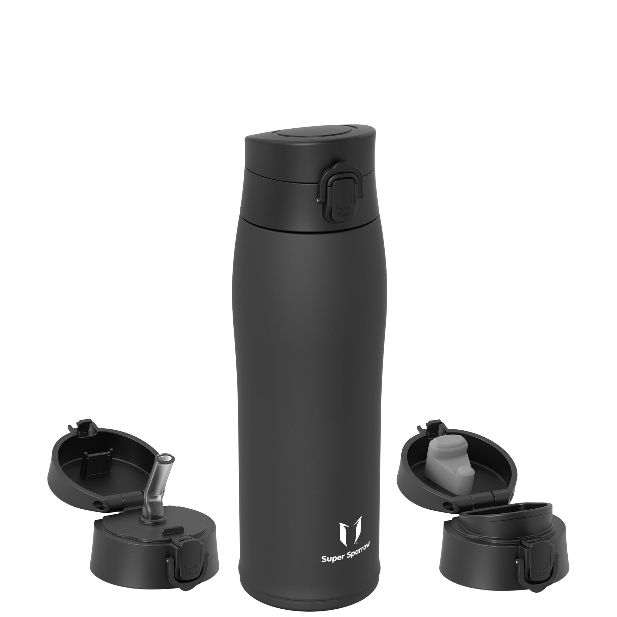 Super Sparrow Borraccia Termica, Acciaio Inox Bottiglia Termica - 350ml, 500ml, 750ml, 950ml - Senza BPA Termos, Borracce Termiche Bambini - Include 2 Coperchi con Cannuccia e Coperchio Sportivo