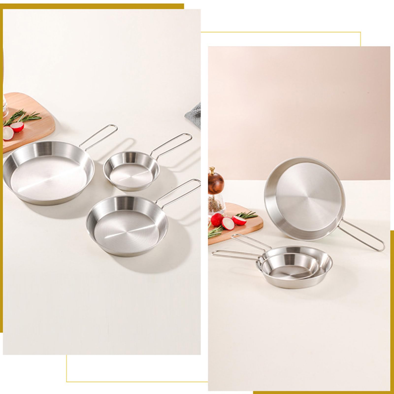 Padella antiaderente in acciaio inox per uso efficiente dello spazio, con manico pieghevole, utensili da cucina da campeggio
