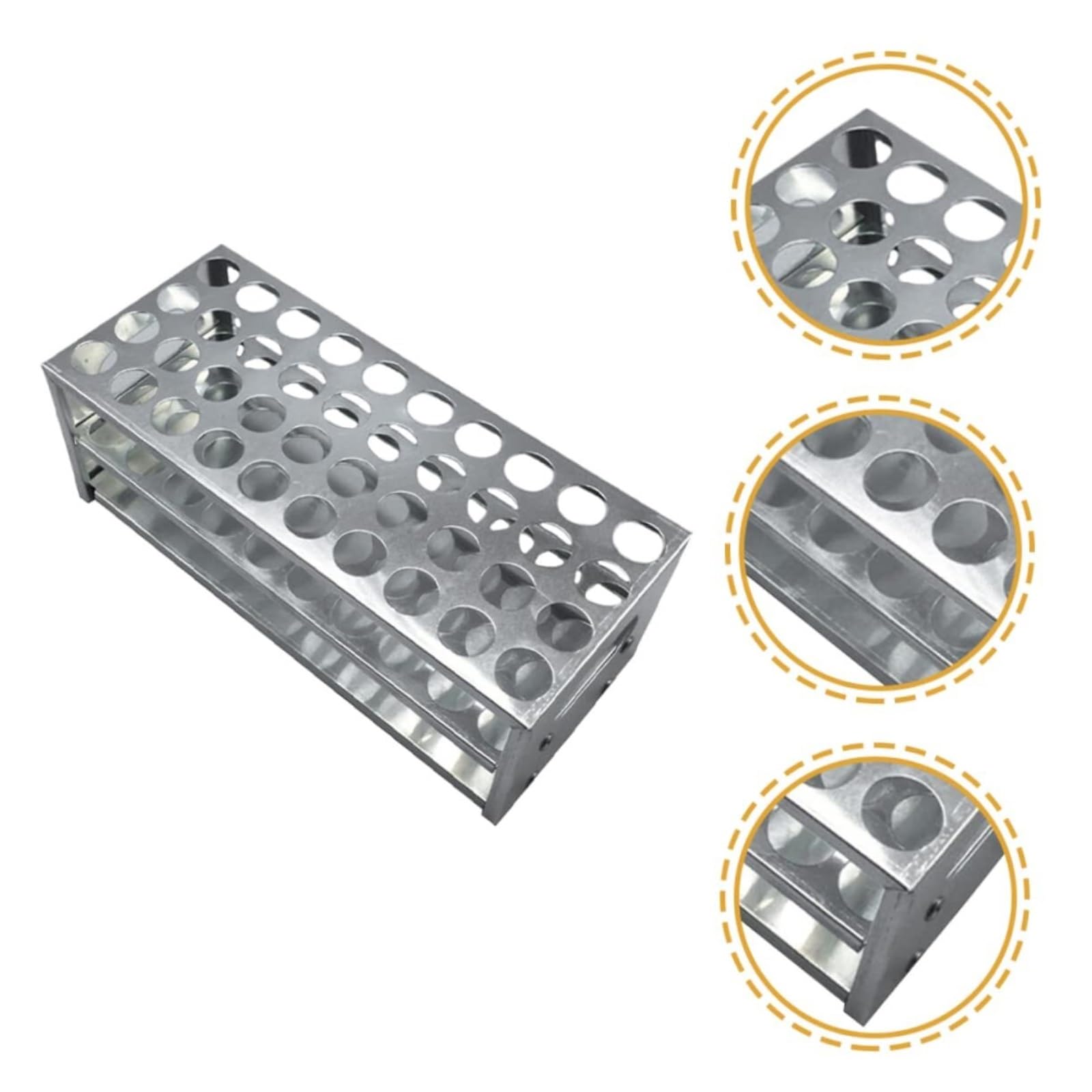 Estante de tubo de prueba de acrílico, Gradilla for tubos de ensayo laboratorio 40 agujeros plata 23,5x8,5x9,5cm acero inoxidable