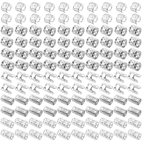 Ryalan 120 PCS Silver Dreadlock Beads Hair Jewelry Braids Accessories for Goddess Locs Crochet Passion Twist Hair Rings Soft Metal Adjustable Braiding Cuffs (120Pcs, Silver)