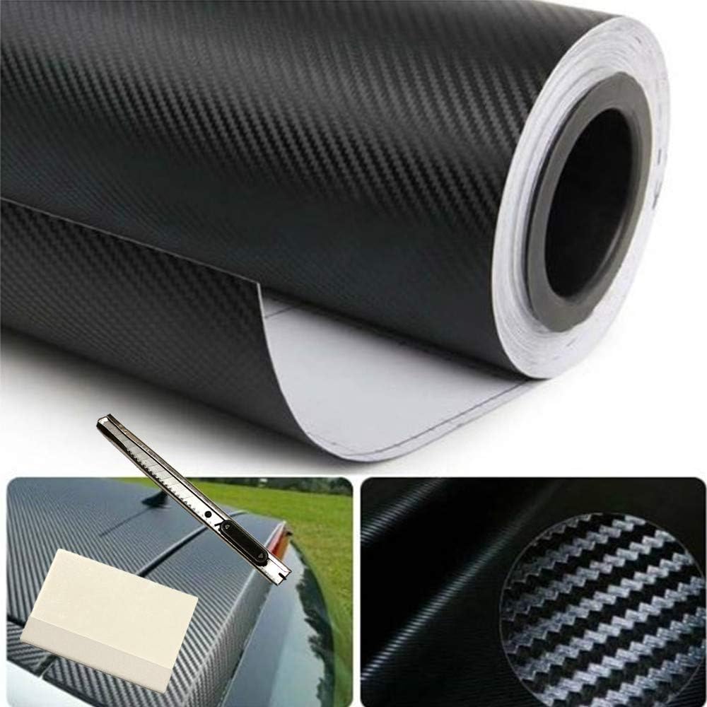 F & B LED LIGHTS 3D Black Carbon Fiber Vinyl Bubble Car Wrap Film Automotive DIY Decals with Knife and Hand Tool (72" x 60" / 6 FT x 5 FT)