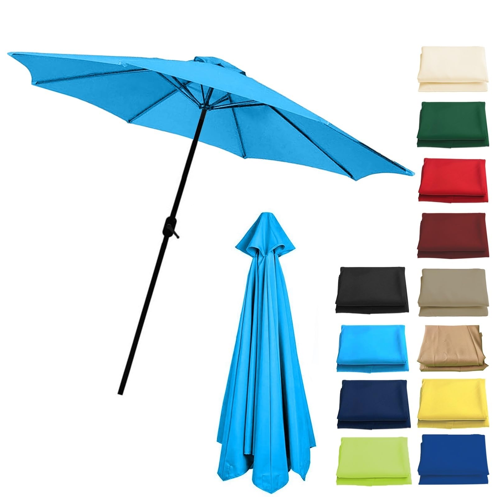 Replacement Parasol Canopy Sun Umbrella For 2/2.7/3.0m-6/8 Arms, Waterproof Outdoor Garden Canopy, Beach Parasols Covers, Fabric Sun Shade Top Only(Light blue,(6Rib) 3.0m/118in)