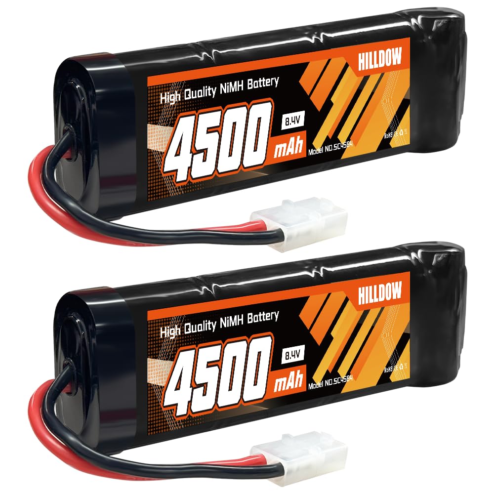 Hilldow 8,4V 4500mAh NiMH-Akku mit TMY-Stecker wiederaufladbarer RC-Akku für RC-Autos Lastwagen und Fahrzeuge (2 Packungen)