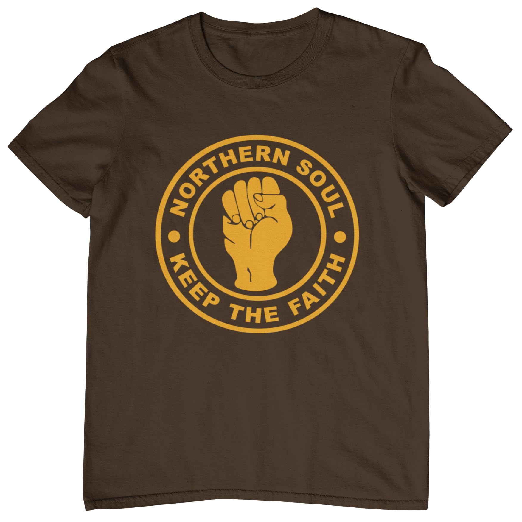 Plastic Revolution Men's Chocolate Brown T-Shirt With Yellow Print Northern Soul T-Shirt (Medium, )