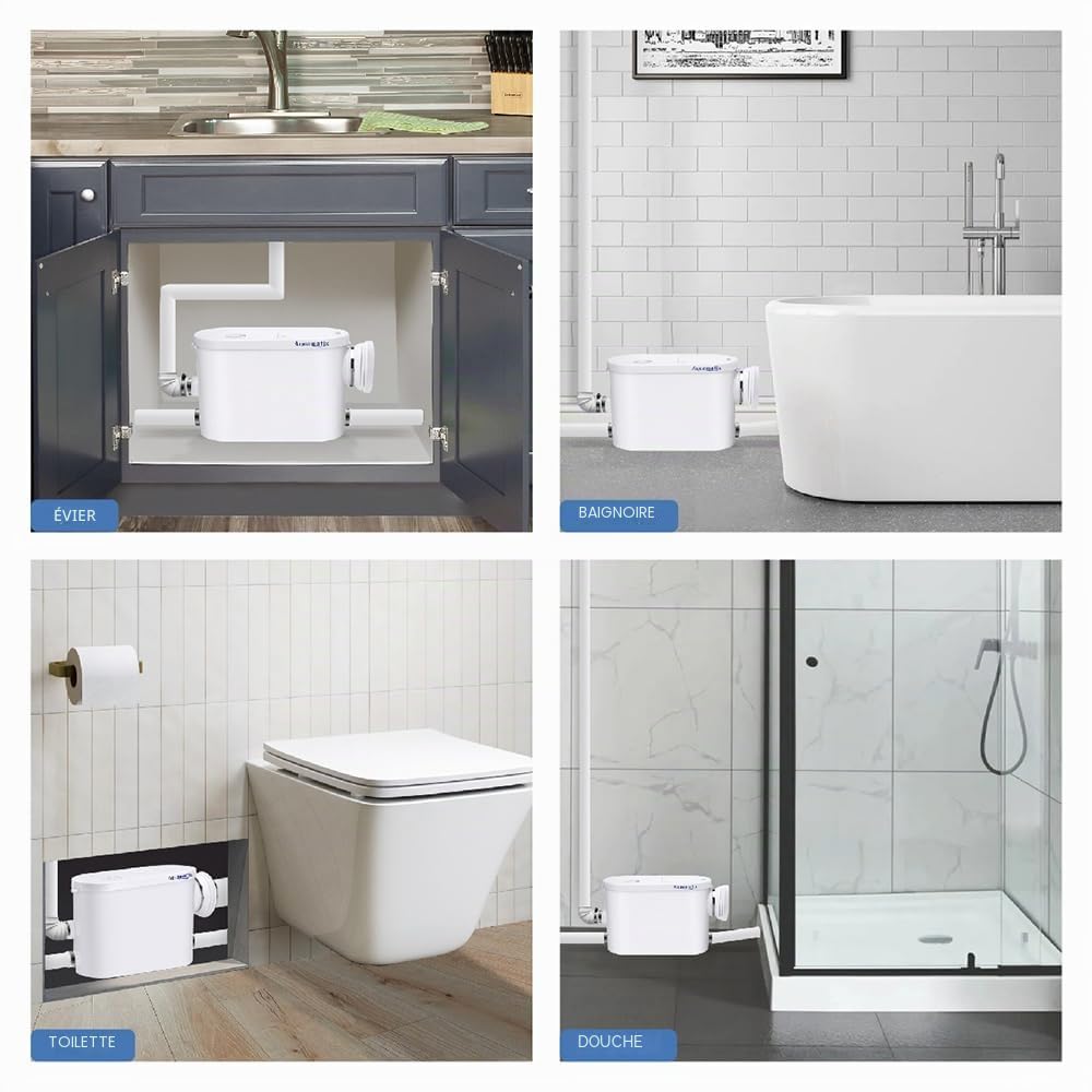 Aquamatix Silencio S Broyeur Sanitaire 400W Pompe de Relevage 145L/min pour WC suspendus 3 entrées Distance de pompage verticale de 8m avec filtre à charbon