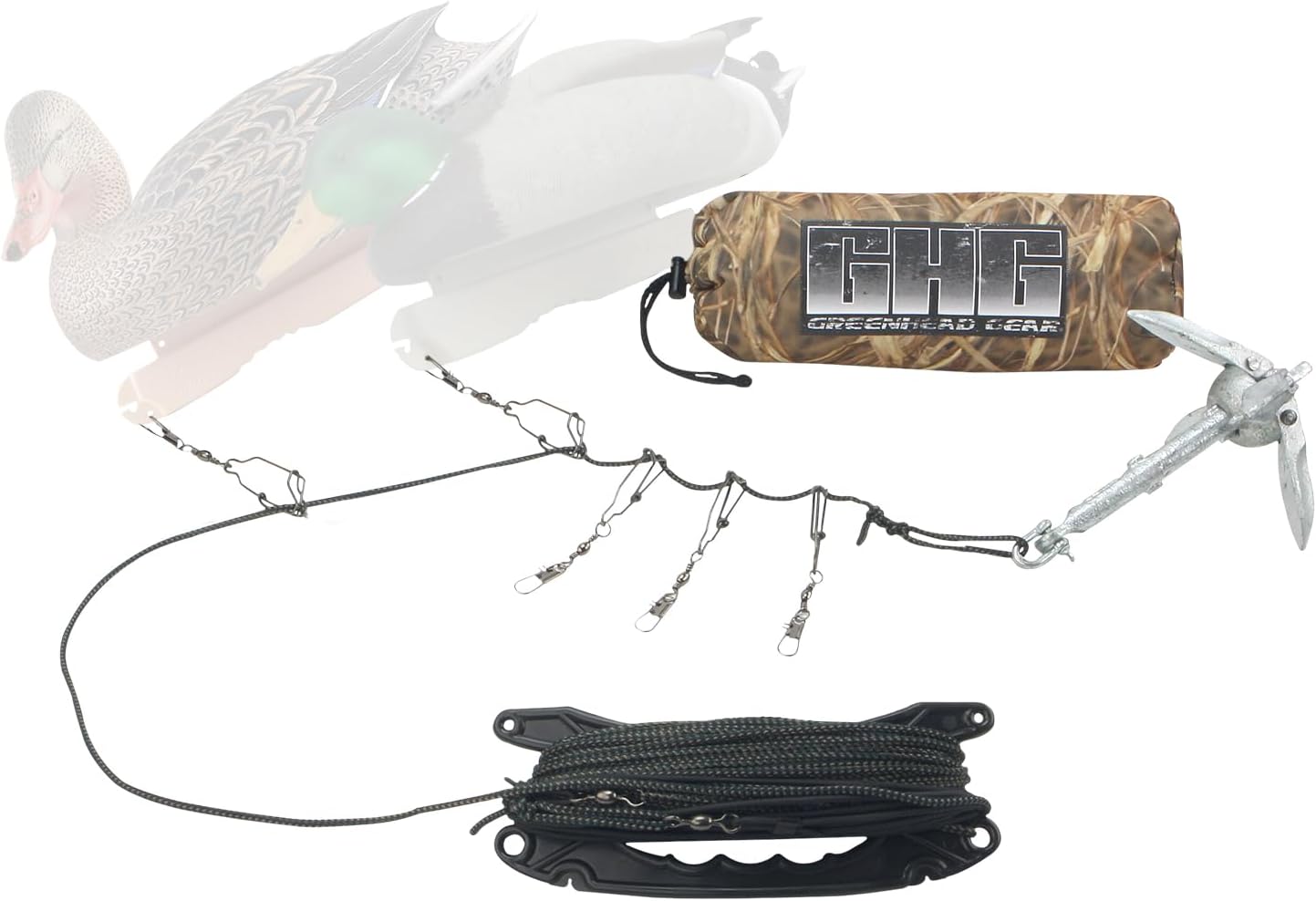 Avery Jerk Cord Decoy Motion Control Kit | Waterfowl Hunting Duck Decoy Attachment Rig System | Holds up to 6 Decoys, Includes 100ft String Braided Line, 1.5-lb Grapple Anchor, Carry Bag, 81034