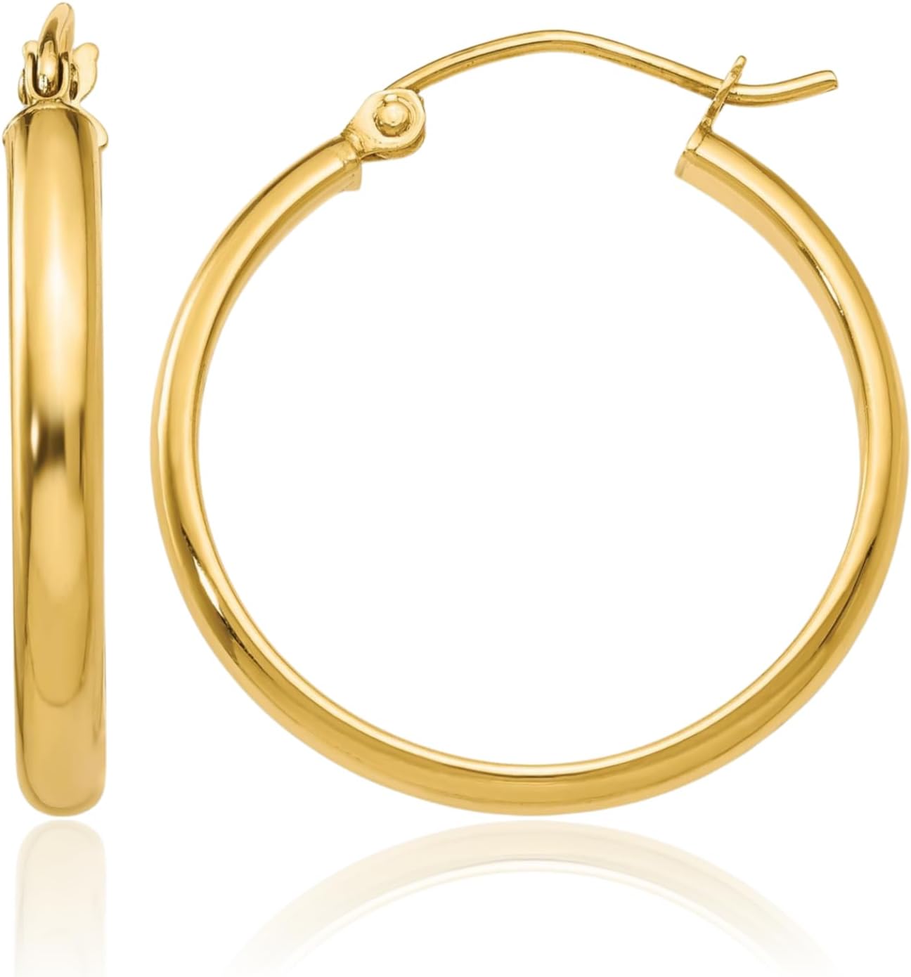 IceCarats 14K Solid Yellow Gold Medium Round Hoop Earrings 19mm 3/4 inch Snap Back, Polished For Her