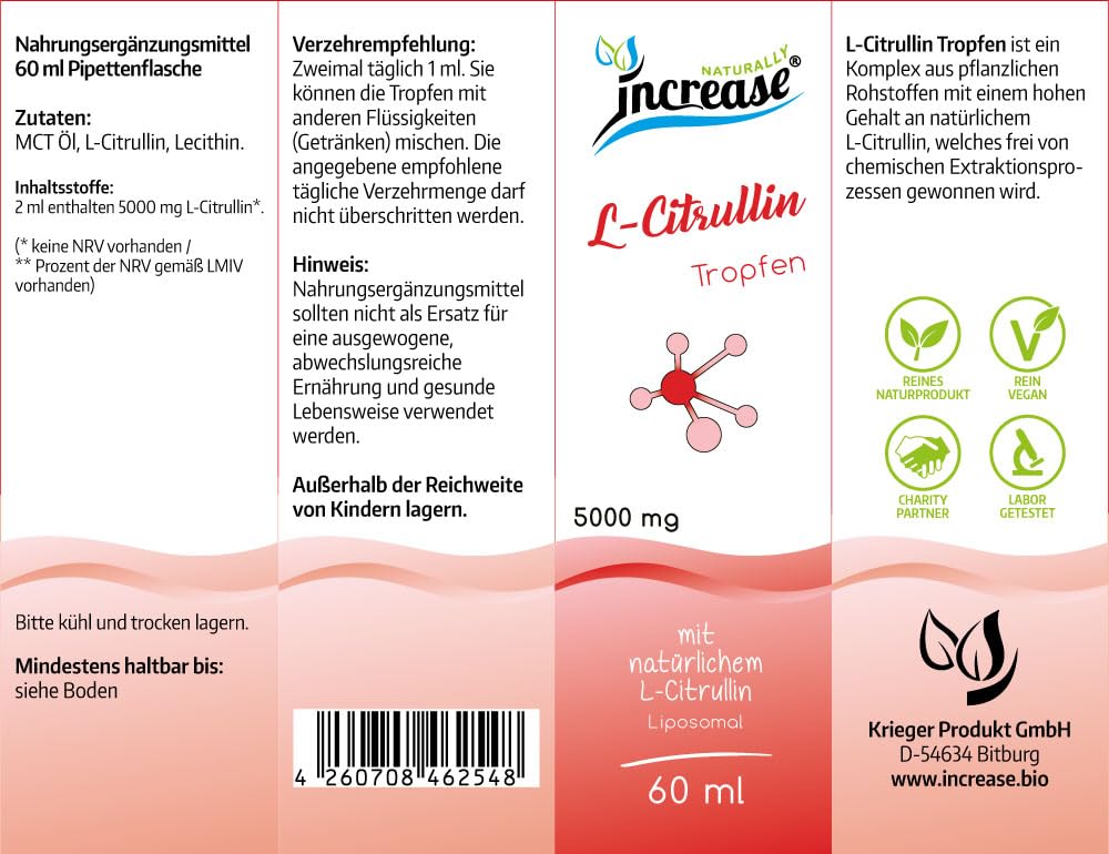 Liposomale L-Citrullin Tropfen hochdosiert - (150.000mg pro Packung) 5000mg L-Citrullin pro Tagesdosis - MCT Öl - Hohe Bioverfügbarkeit