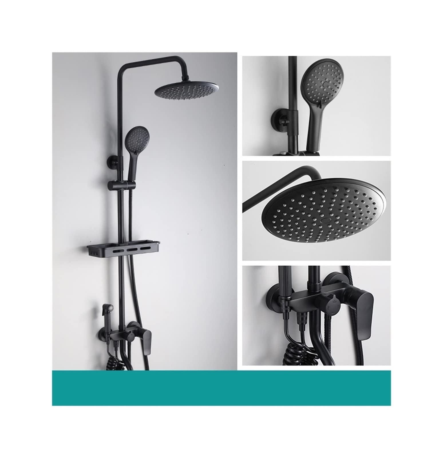 GLJTUO Shower system, Shower system Grey Digital Display Thermostatic Shower Faucet Set Brass Rainfall Bathtub Tap For Bathroom Mixer With Shelf Hydropower,1-Black 4 Round