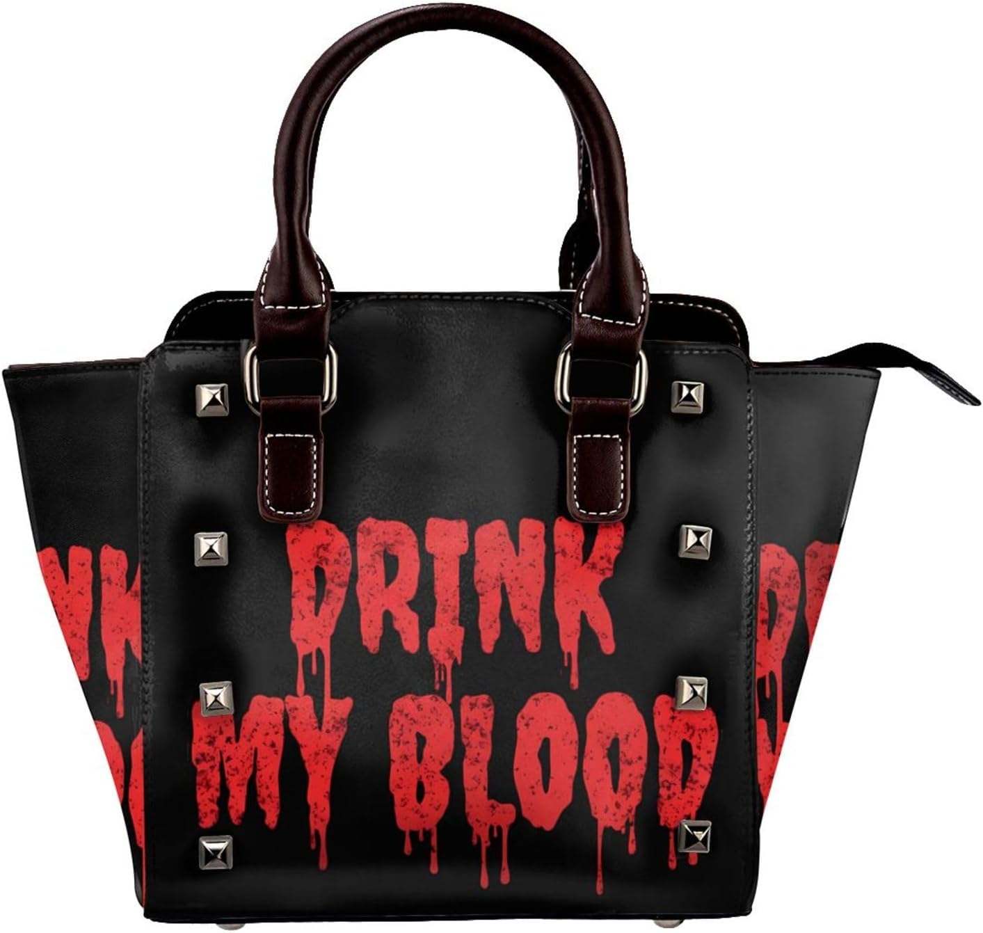 DWomen's Pu Leather Handbag Rivet Shoulder Bag Fashion Studded Top Handle Satchel Crossbody Tote Bag Punk Bag Purse