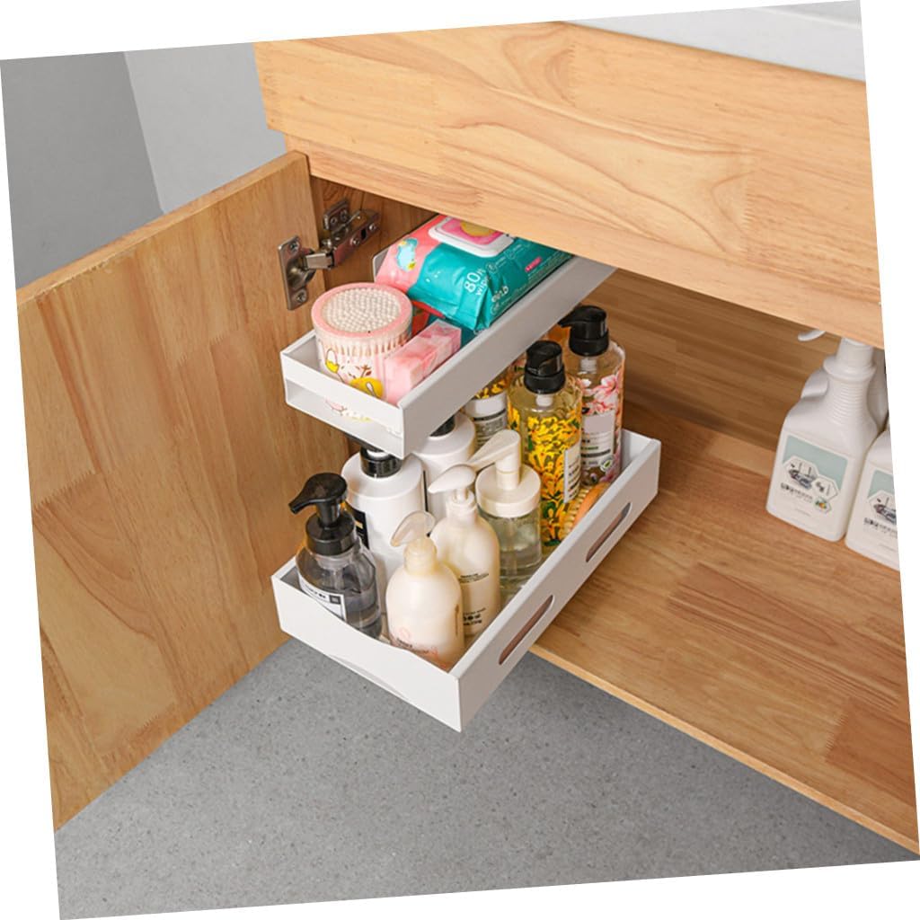 Expandable under Sink Organizer Pull Out Sliding Storage Basket for Kitchen Bathroom Design Easy to Access Sliding Shelves Multi-purpose Storage for Clean Spaces