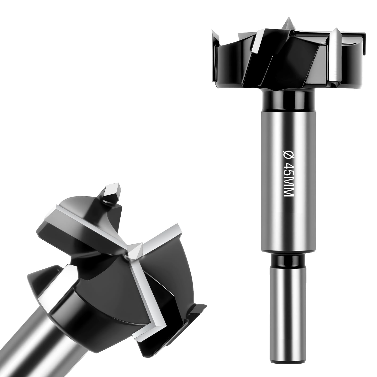 Flintronic Forstner Drill Bit, 45mm Triple-Flute Carbide Steel Boring Hole Saw, Tipped Forstner Bit Hole Cutter