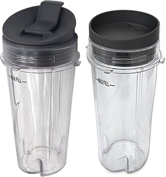 Replacement parts Blender Cup with Lid 16 Ounce Cups,Compatible with Nutri Ninja blender Bl660 BL770 BL810 QB3001 QB3001SS 30/QB3004/QB30054tabs 16oz cup, Grey